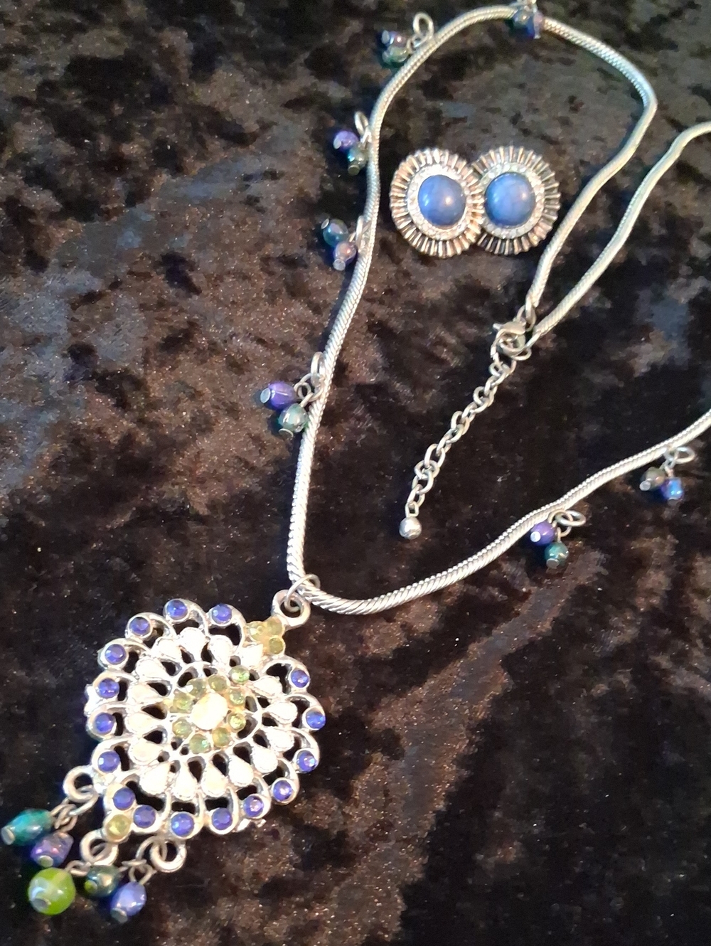 Women's Silver-Tone Blue & Green Pendant Necklace Set